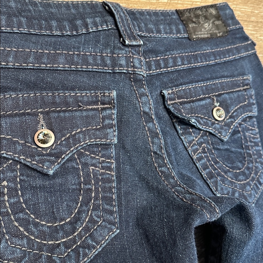 True Religion Blue Disco Billy Jeans Swarovski Crystal Low Rise Flap Pocket 26 - Picture 8 of 13